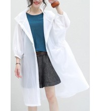 Chic blue Cotton outwear for women hooded tunic summer cardigan