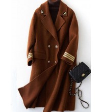 Fashion chocolate wool overcoat trendy plus size long Notched coat back side open coats