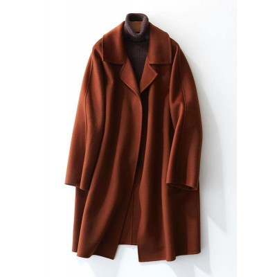 boutique brown Woolen Coat Women trendy plus size Jackets & Coats straight coat lapel collar