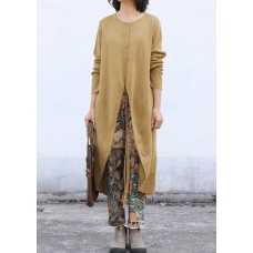 Aesthetic o neck knit outwear oversize yellow asymmetric knitted jackets