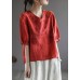 Vintage Red V Neck Embroideried Top Half Sleeve