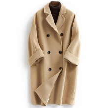 boutique khaki Woolen Coat Women plus size long coat double breast woolen Notched outwear