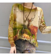 winter casual animal print stylish sweater oversize women batwing sleeve knit tops