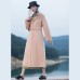 2018 nude pink wool coat plus size tie waist Winter coat lapel collar jacket