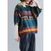 Handmade o neck Batwing Sleeve linen spring clothes For Women rainbow shirts