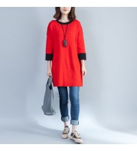 autumn new red casual cotton knit tops plus size o neck pullover